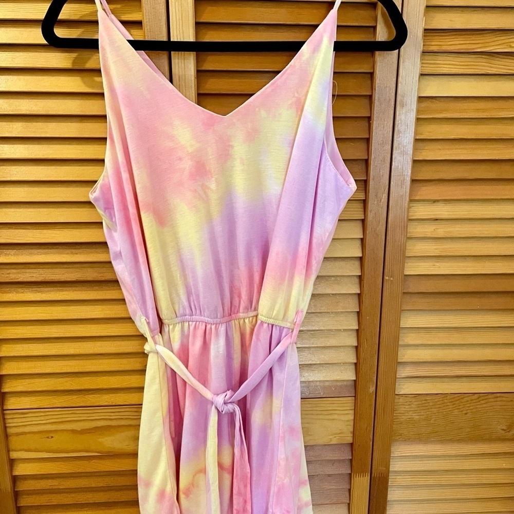 Sea + Sky Tied Dyed Knit Women’s Romper, Size L, Pink & Yellow, Spaghett… - Picture 7 of 9